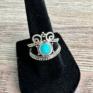 Silver and Turquoise Southwestern Filigree Ring 7
